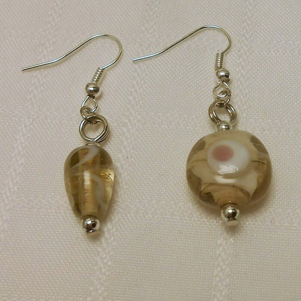 No 1773 Beautiful handmade assymetrical earrings with torch-worked glass pieces